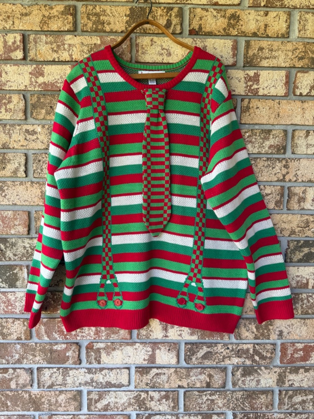 Jolly Sweaters Christmas Sweater Women’s Size XXL Mock Tie & Suspenders Mint!